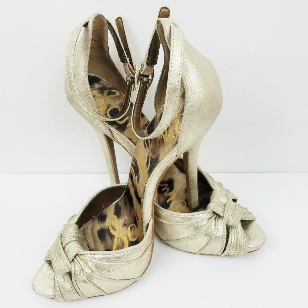 Sam Edelman Size 9M  Gold Leather High Heel Strap